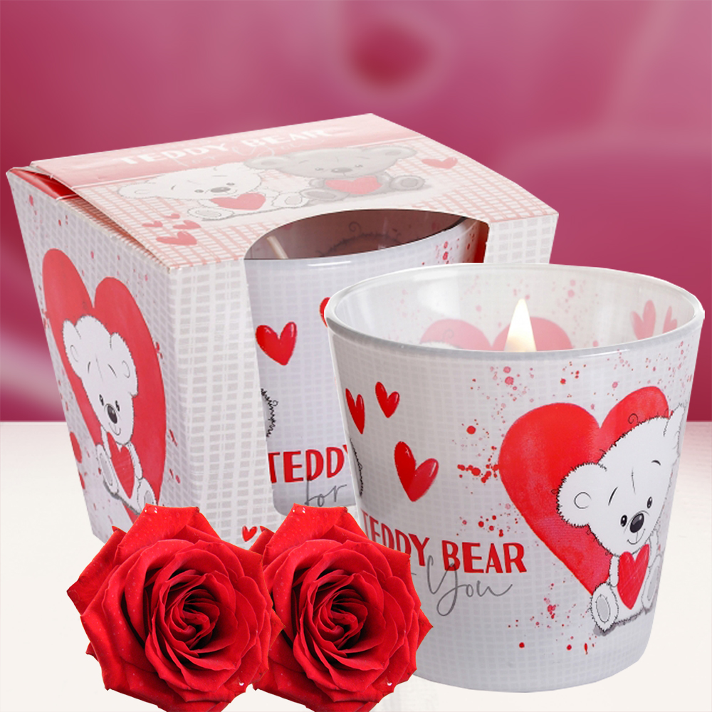 Ly nến thơm tinh dầu Bartek Teddy Bear 115g QT8857 - hương hoa hồng