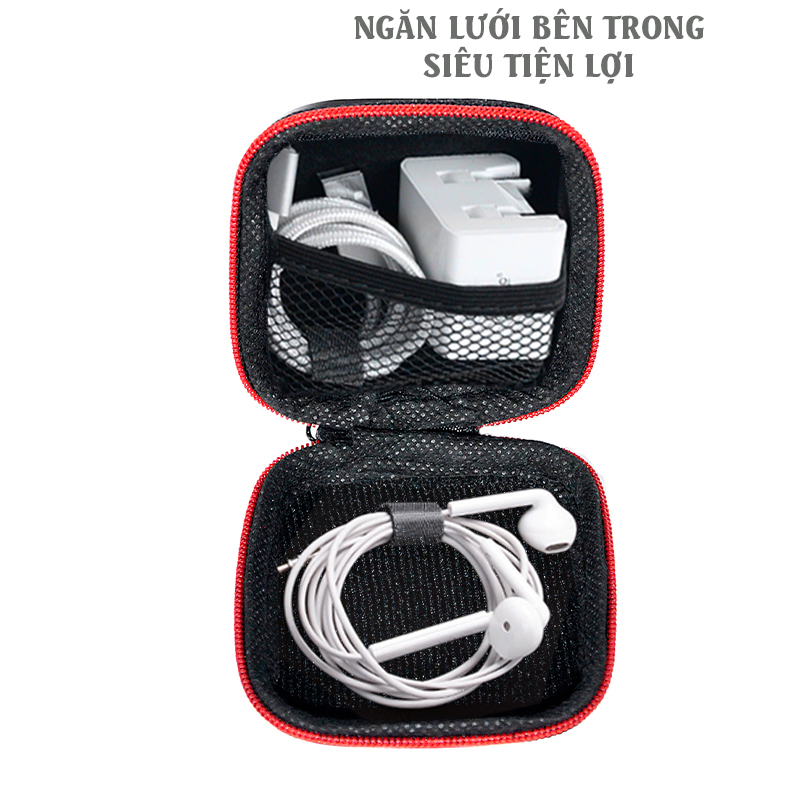 Hộp đựng tai nghe, cáp sạc Sợi Carbon Vuông cho phụ kiện di động - Hàng chính hãng