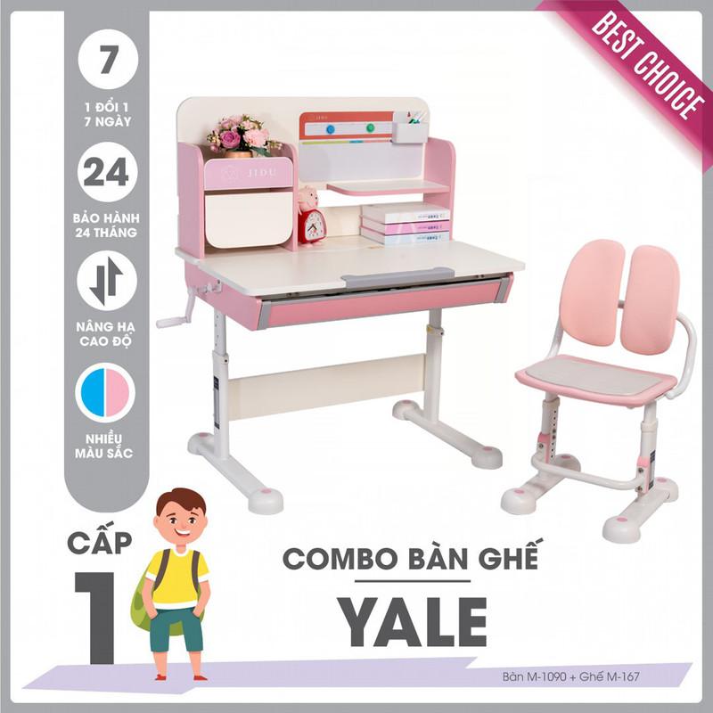 Bộ bàn ghế học sinh cấp 1 SMLIFE YALE - Hồng | Bàn: 90cm x 60cm x 56-76cm (mặt bàn nâng hạ) | Ghế: D36.5cm x R38.5cm x C68.5-80.5cm