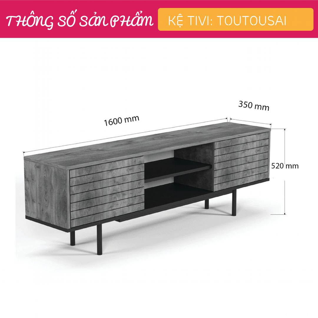 Kệ tivi gỗ hiện đại SMLIFE Toutousai  | Gỗ MDF dày 17mm chống ẩm | D160xR35xC52cm