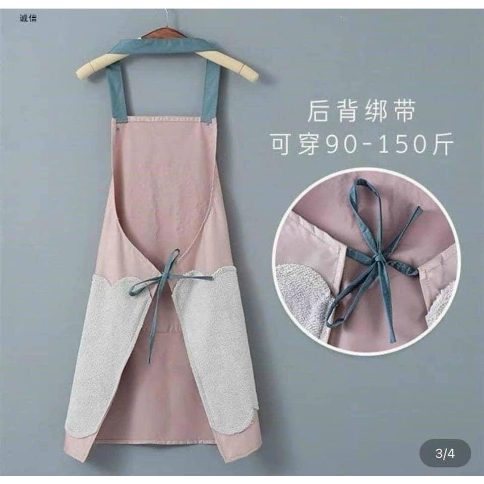 TẠP DỀ HÌNH HOA CAO CẤP- TẠP DỀ NẤU ĂN CHỐNG NƯỚC CÓ CHỖ LAU TAY VÀ TÚI ĐỂ ĐIỆN THOẠI