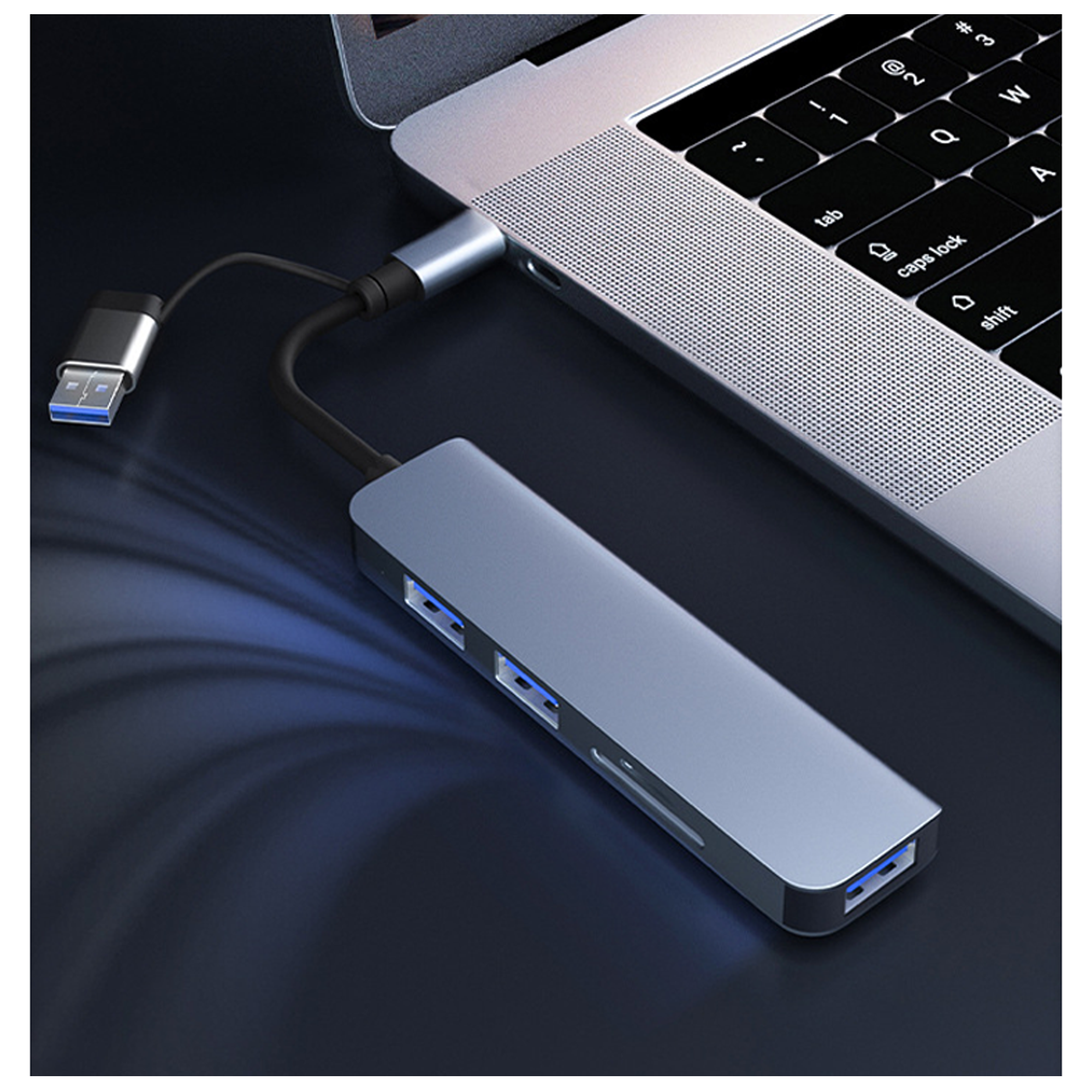 Hub Type C, Hub USB 3.0 5in1 UT, Cổng Chuyển Đổi Type C, Bộ Chia Type C Và USB Ra 5 Cổng SD, TF Và USB, Cổng Chuyển Đổi Dành Cho Mac book, Laptop, PC - Hàng Chính Hãng