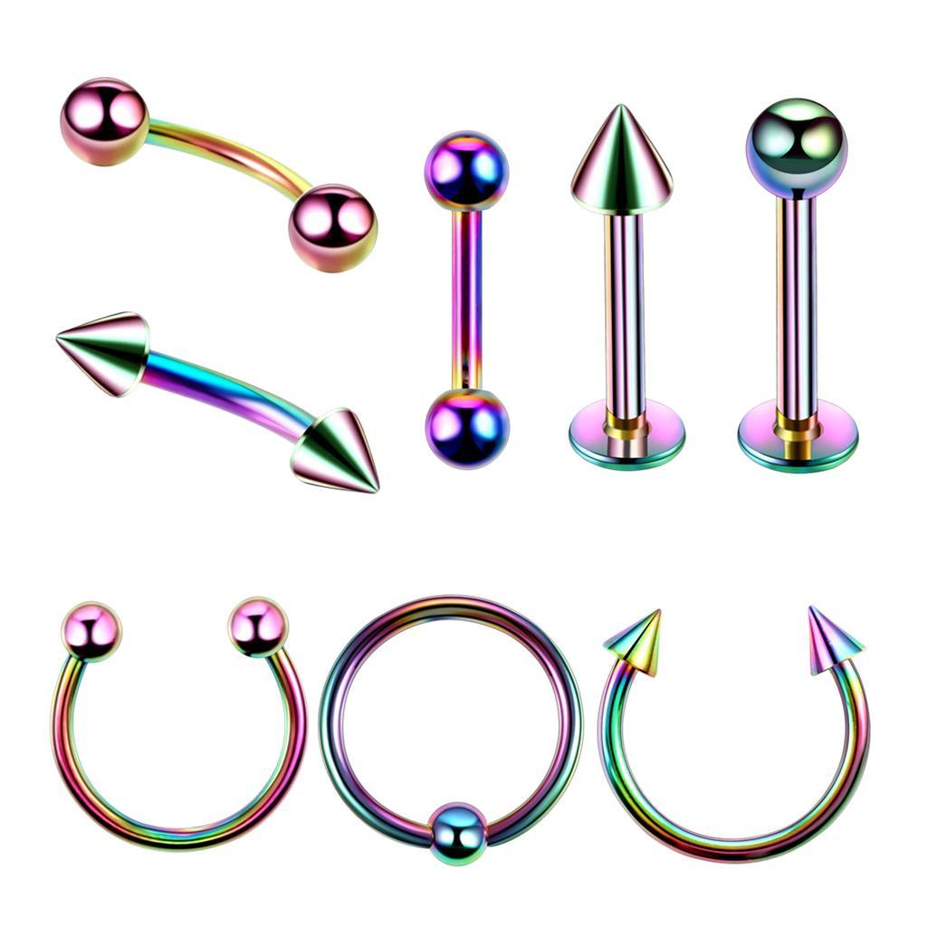 8 Pieces Multi-color Nose Lip  Eyebrow  Piercing Jewelry