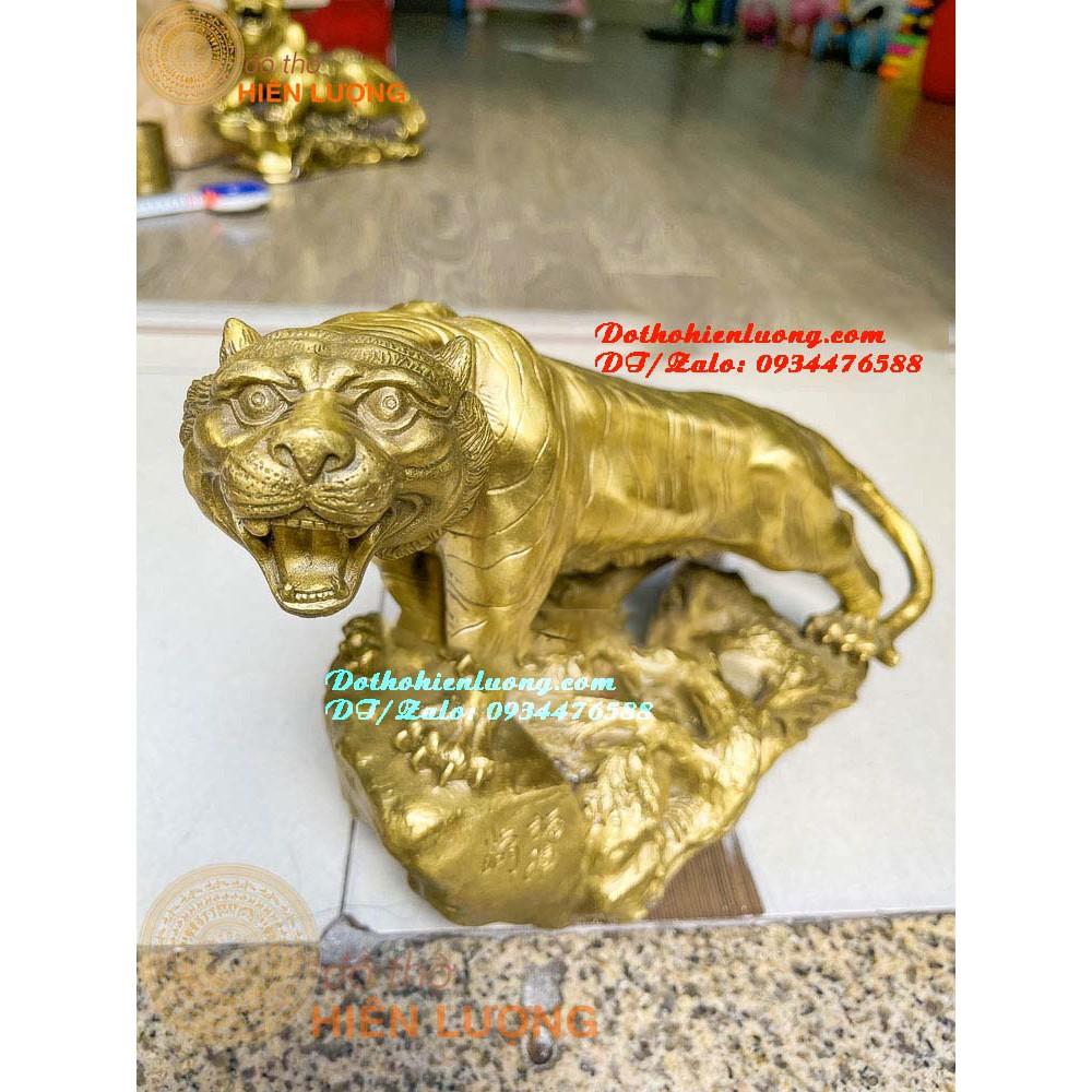 Tượng Hổ Gầm Đứng Bệ Núi Đá - Hổ Thét Sơn Hà Bằng Đồng Nguyên Chất Cao 22cm Đẹp Tinh Xảo