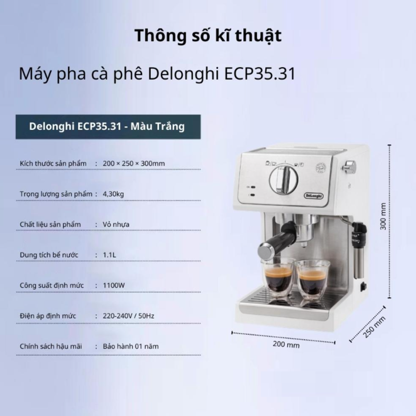 Máy pha cà phê Espresso Delonghi ECP35.31.W - HÀNG NHẬP KHẨU