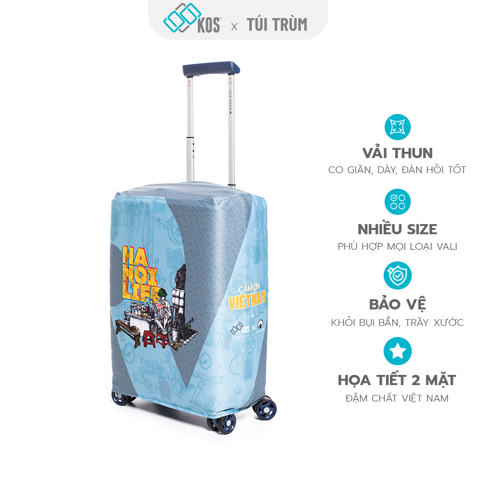 Túi trùm vali du lịch cao cấp hình Trà đá Hà Nội - Vải thun co giãn 4 chiều chống trầy xước