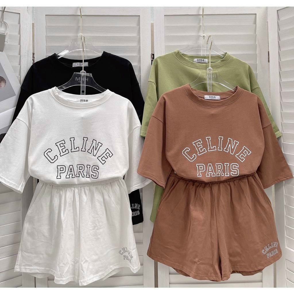 Set Bộ Đùi Cotton Pari Siêu Hot, Set Cộc Đùi Short Nữ Ulzzang chất cotton freesize 38-65kg, SÉT BỘ ĐÙI NỮ MẶC MÙA HÈ, NĂNG ĐỘNG CÁ TÍNH, Bộ thể thao merry, bộ mặc ở nhà, bộ đồ mặc thoải mái, set áo phông kèm quần sooc