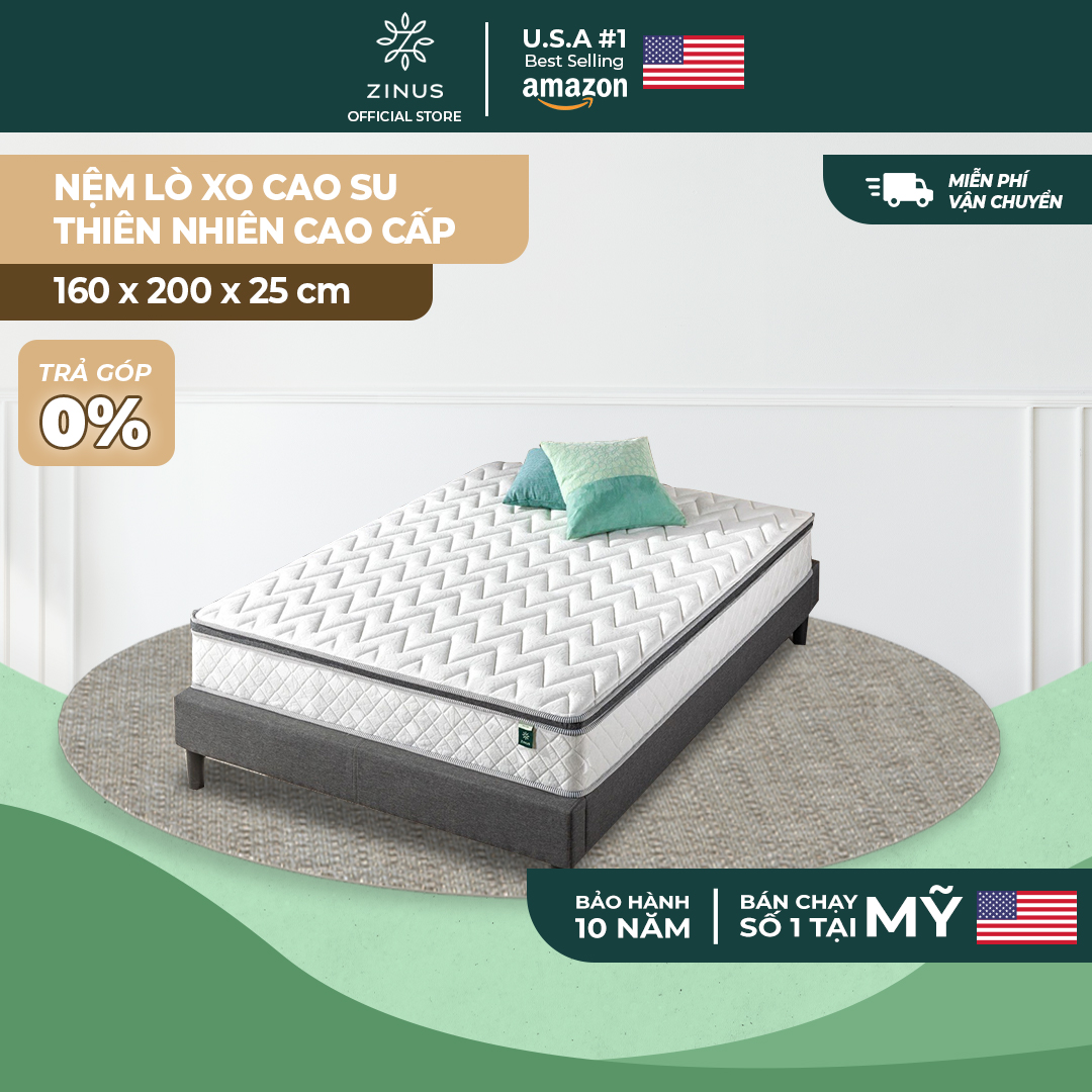 Nệm Lò Xo Cao Su Zinus Hút Chân Không Cao Cấp Zinus - 10in Euro Top Latex Hybrid Spring Mattress