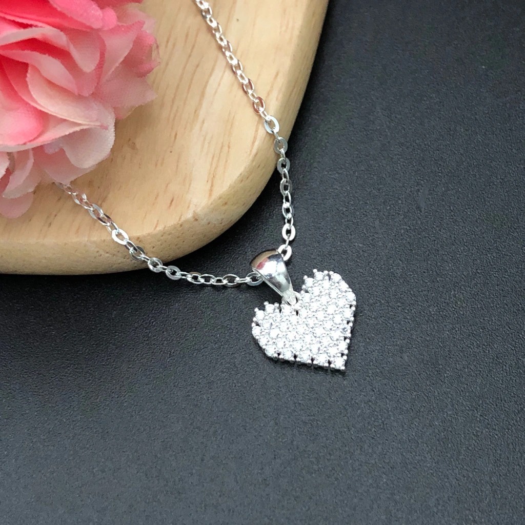 Dây Chuyền , Vòng Cổ Nữ Trái Tim Đính Đá BẠC HIỂU MINH DMD491