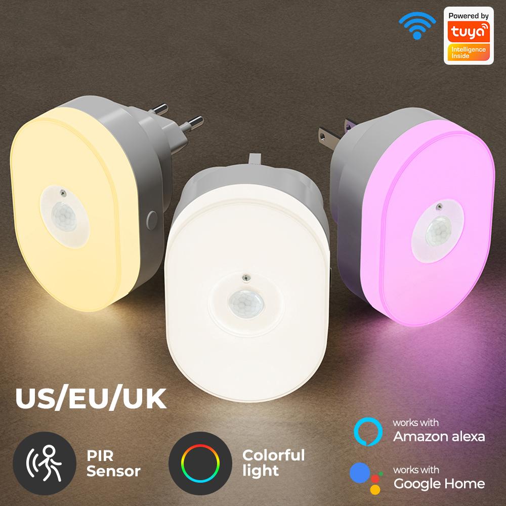 Tuya WiFi Intelligent Humanbody Induction Small Night Lamp Multi-Gear Dimming Household Bedside Light Mobilepohone Control Colorful Bedroom Lamp Compatible with Amazon Alexa Google Home