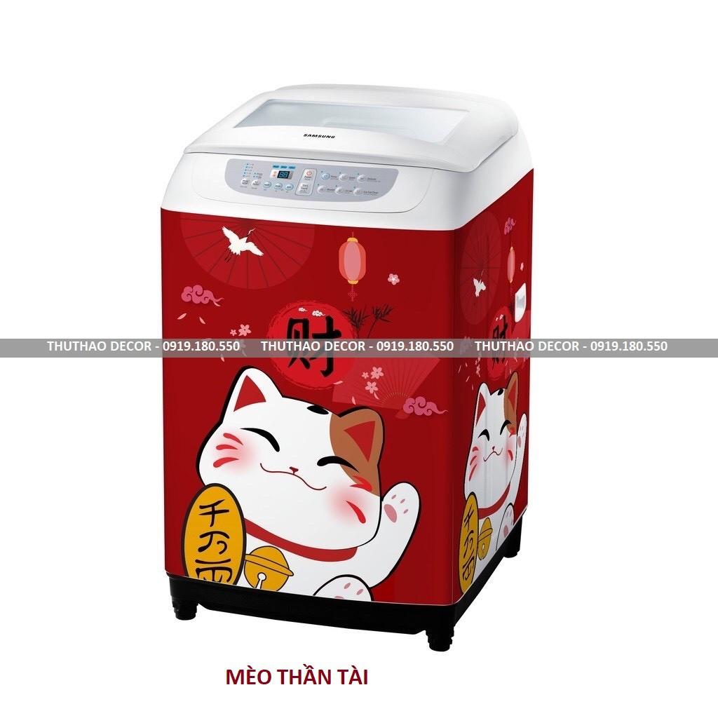 Decal dán máy giặt - tủ lạnh mini MÈO THẦN TÀI