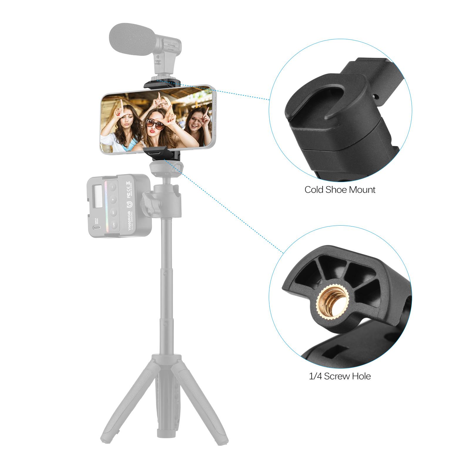 Universal Phone Holder Foldable Adjustable Rotatable Phone Clip Tripod Mount with 1/4Inch Screw Hole Cold Shoe Mount