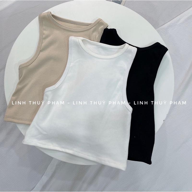 Áo Ba Lỗ Croptop Thun Tăm LINHLA Nữ  Phông body dáng ôm trơn màu ĐEN | TRẮNG | BE Ulzzang