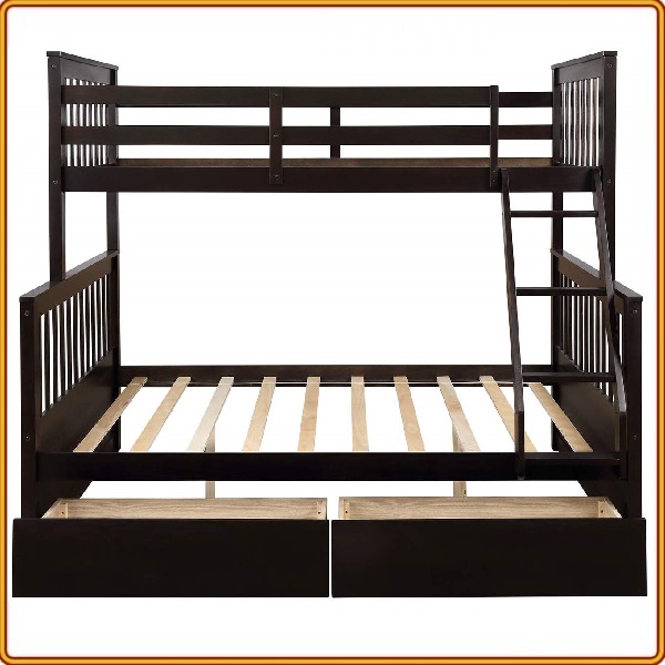 Giường 3 tầng Tundo màu nâu cầu thang treo 1m2