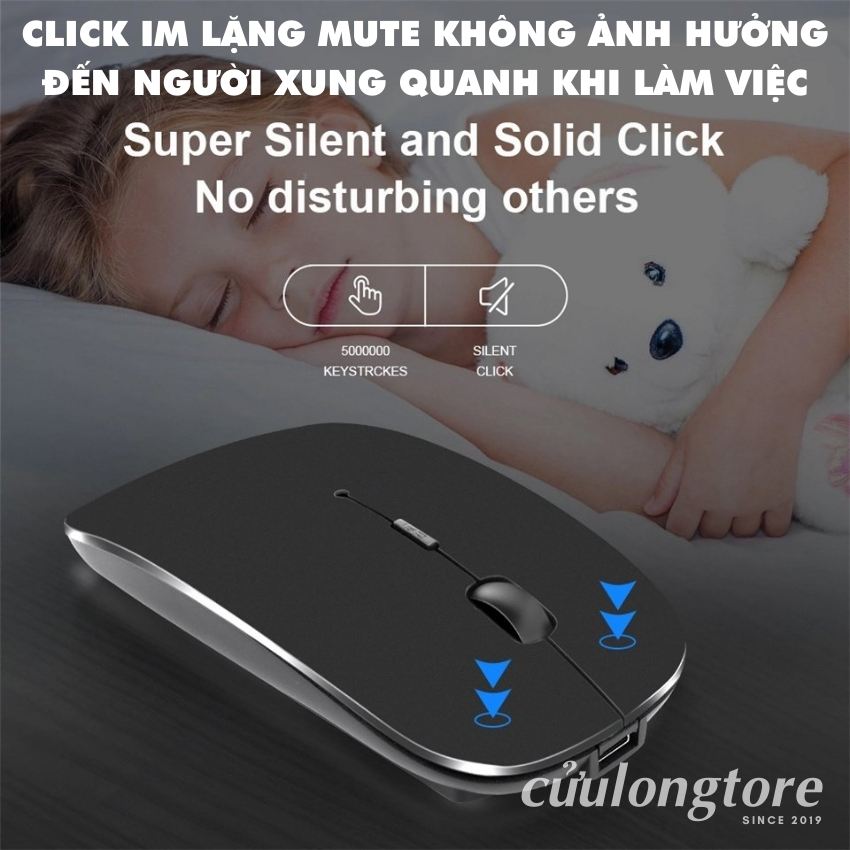 Chuột Không Dây Máy Tính Bluetooth 5.0 wireless 2.4G sạc pin mute click im lặng kết nối điện thoại chuột ko dây văn phòng đẹp sang trọng