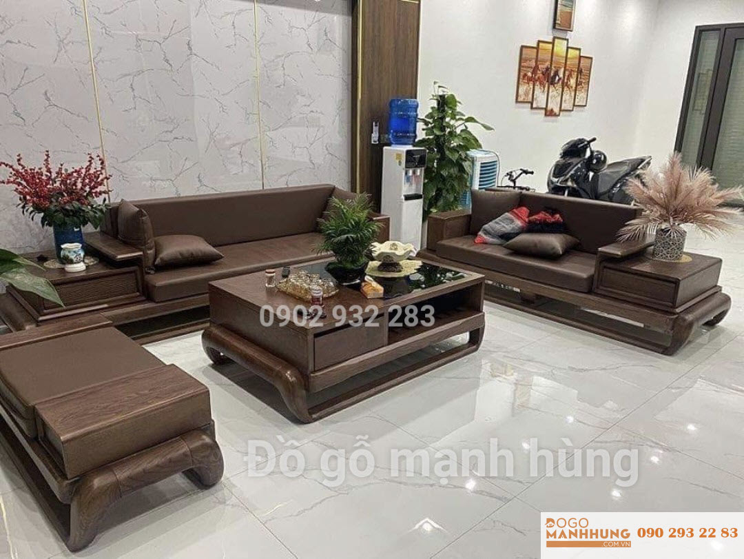 Bộ bàn ghế phòng khách sofa gỗ 2 văng lớn chân đùi gà mẫu mới - Đồ Gỗ Mạnh Hùng