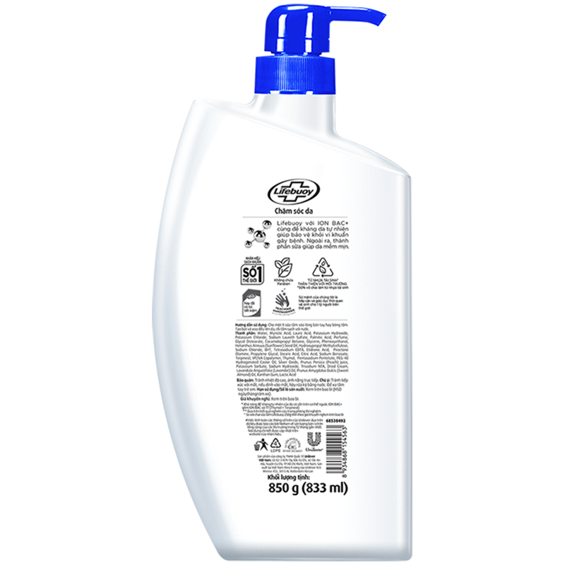 Sữa Tắm Lifebuoy Sạch Khuẩn Chăm Sóc Da Ngăn Ngừa Vi Khuẩn Lây Lan Với Ion Bạc+ Hỗ Trợ Cùng Đề Kháng Da Tự Nhiên 850G