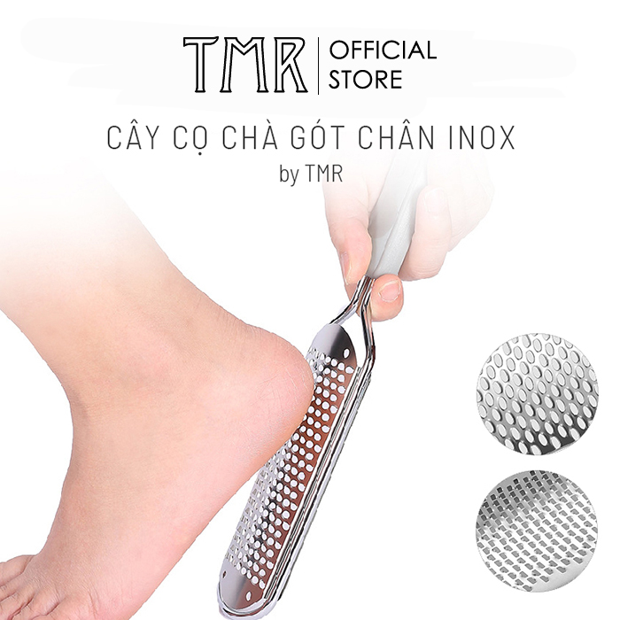 Bàn chà gót chân TMR inox có 2 mặt trong 1 cây (2 in 1) loại mới rất bén hiệu quả cho vùng da bị chai dày