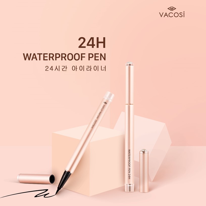 Bút Kẻ Mắt Nước Đen Bóng VACOSI 24H Không Trôi - VACOSI 24H WATERPROOF PEN