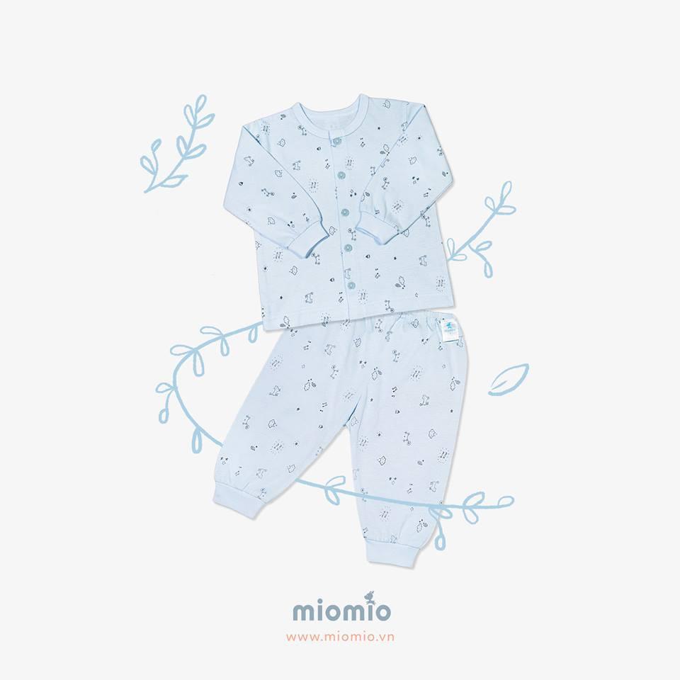 Bộ sơ sinh Miomio dài tay cài giữa 100% cotton mỏng mát