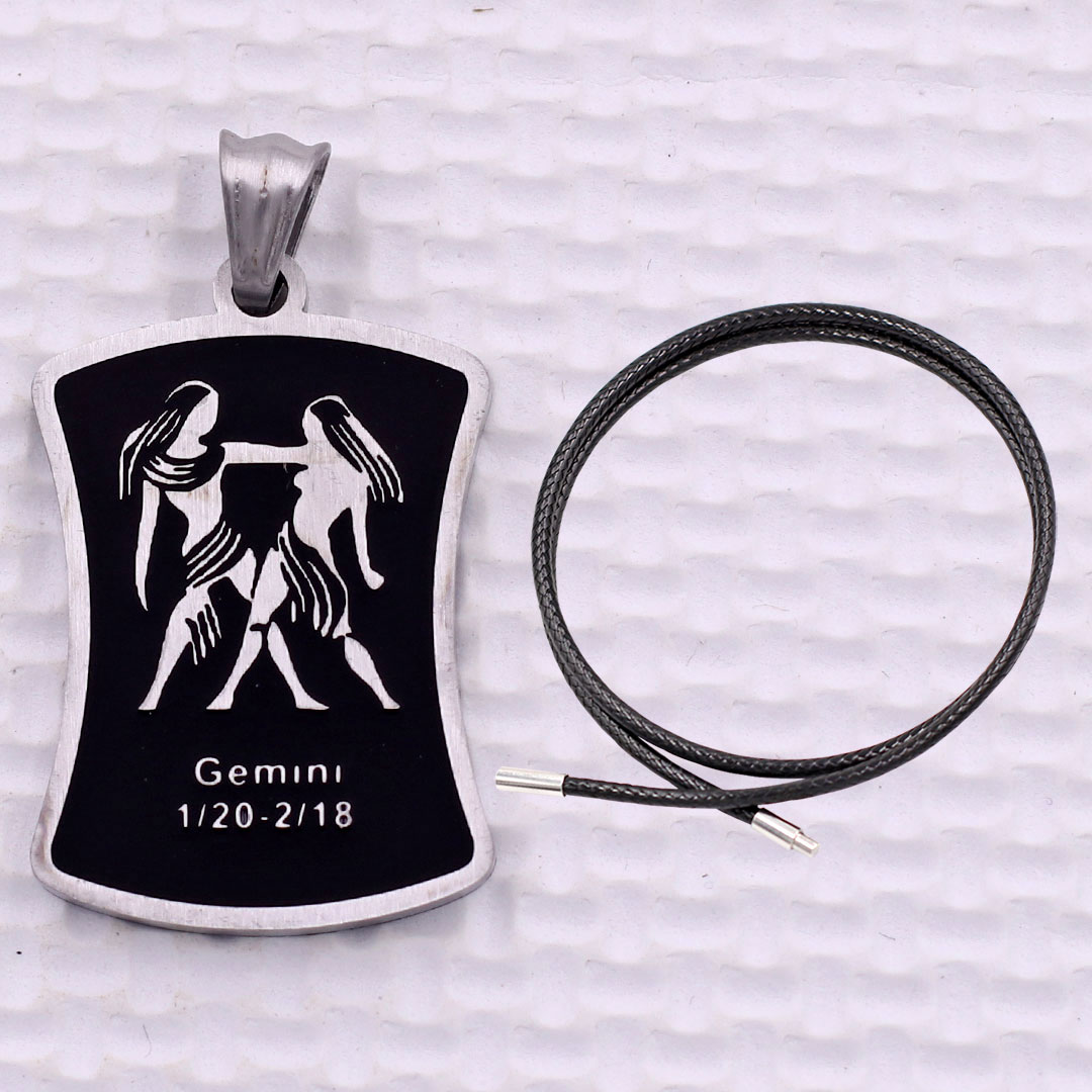 Hình ảnh Mặt dây chuyền cung Song Tử - Gemini inox kèm dây cao su đen, Cung hoàng đạo