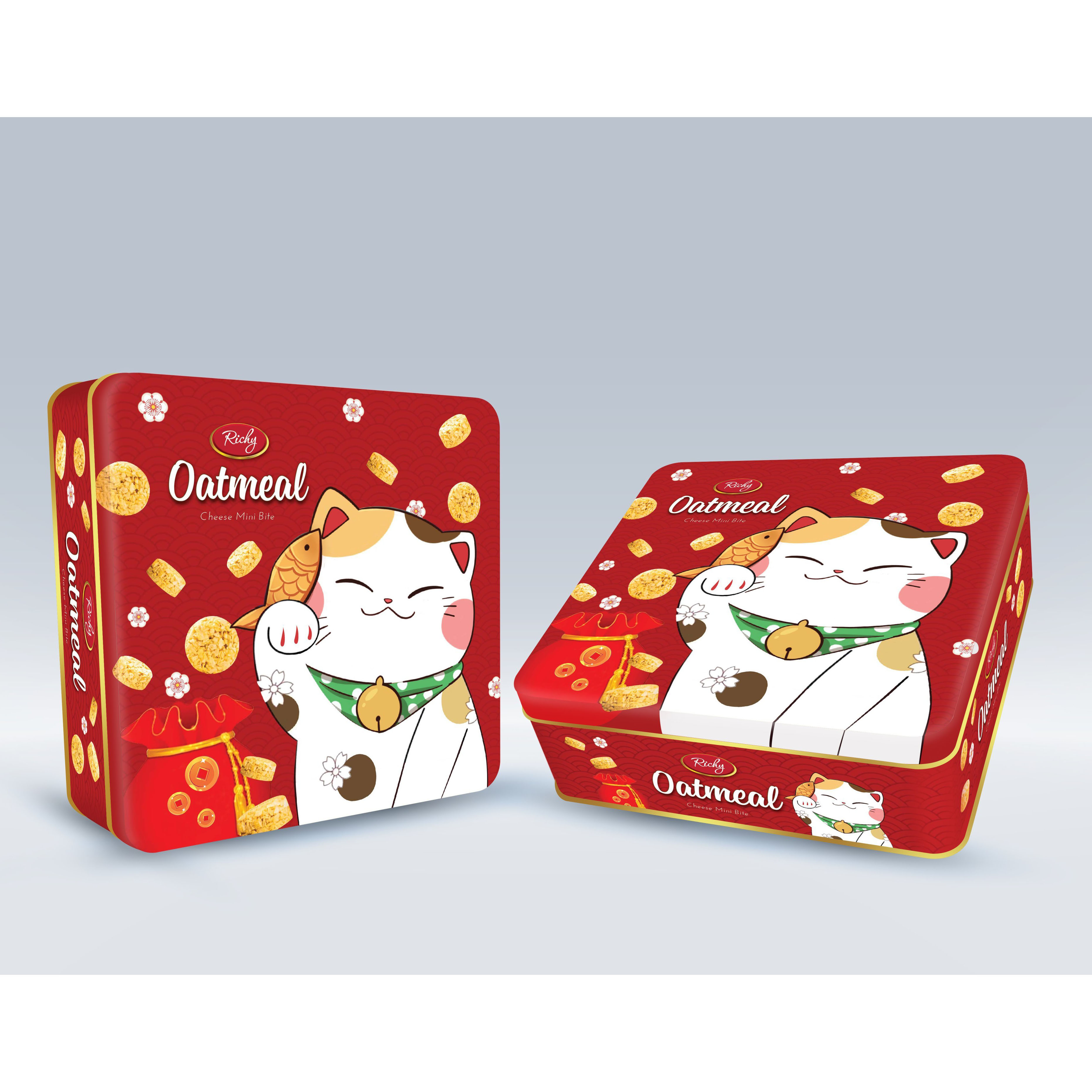 Hộp bánh yến mạch Oatmeal sữa Mèo thần tài 350g - Tết 2024