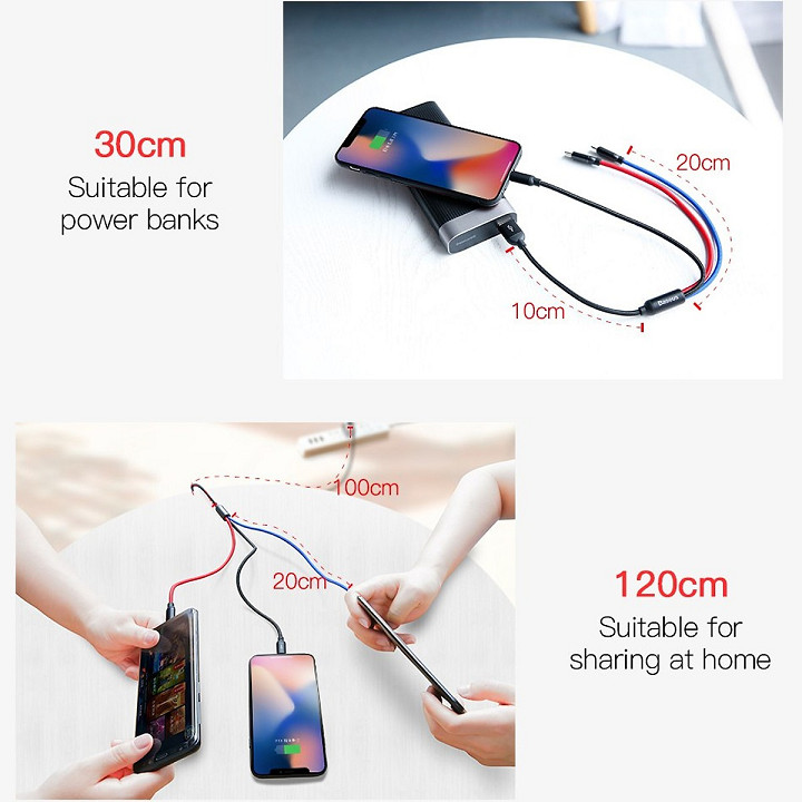 Dây cáp sạc 3 in 1 Micro USB, Type-C, Lightning dài 120cm hiệu Baseus Repid phiên bản nâng cấp sạc cùng lúc 3 thiết bị(Sạc nhanh 3.5A, dây cáp diêu bền, dài 120CM) - Hàng chính hãng