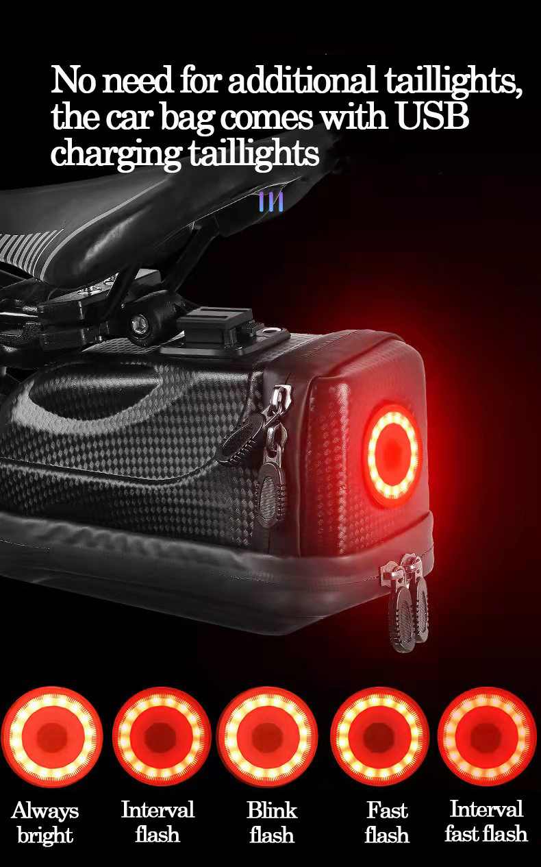 Túi yên sau xe đạp vỏ cứng có đèn hậu không thấm nước