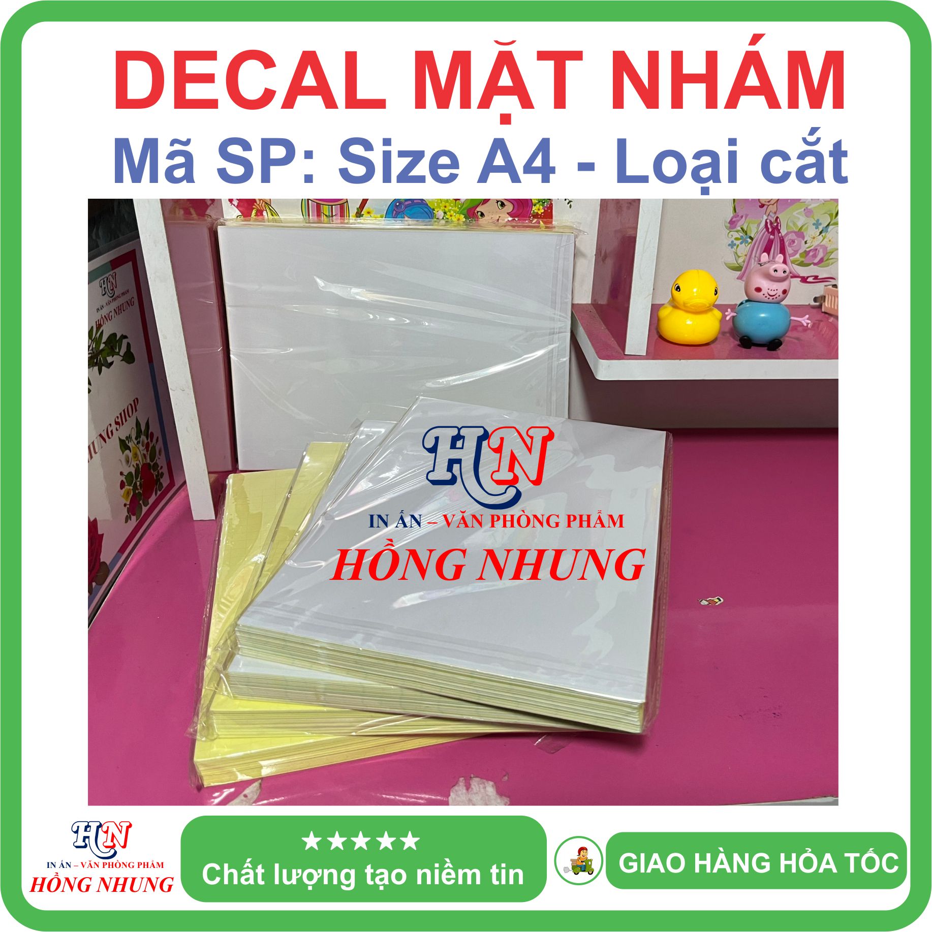 [HỒNG NHUNG] Xấp 100 tờ Decal A4 mặt nhám (Decal Đế Xanh loại cắt) - Siêu Dính, Mặt Giấy Mịn