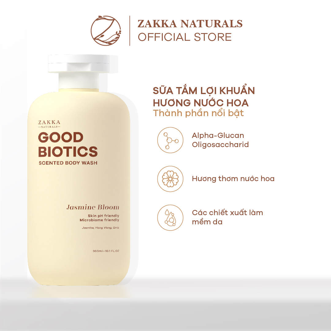 [Jasmine Bloom ] Sữa tắm lợi khuẩn hương nước hoa Good Biotics Scented Body Wash Zakka Naturals 300ml