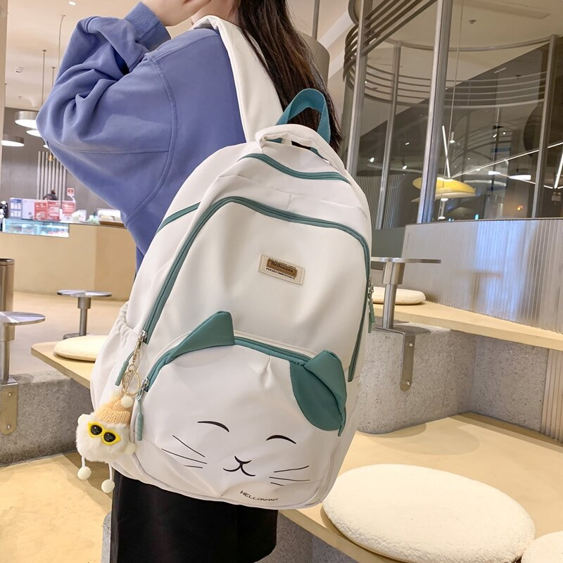 Balo đi học cho nữ hình mèo phong cách Hàn Quốc dễ thương đáng yêu( Qùa tặng móc khóa thú đeo kính) LALUNA B154