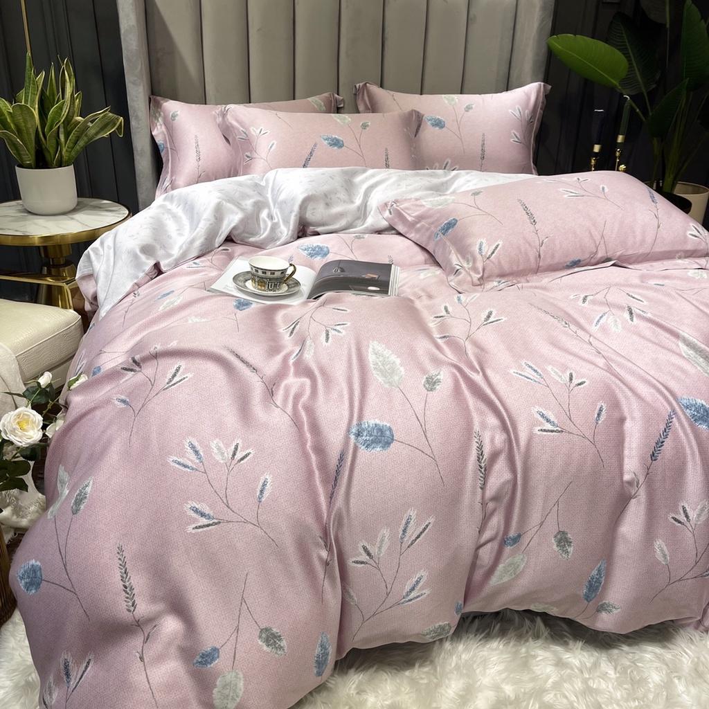 Bộ Chăn Ga Gối 100%TENCEL 100S SPRING COLLECTIONS 006 Siêu mềm, mát mịn họa tiết Hoa lá 3D Sang trọng, Ấm áp