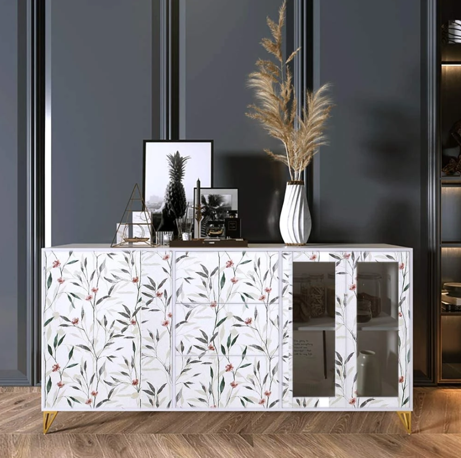 Combo 10 mét giấy dán tường, decal dán tường trang trí nhà cửa HOA NHÍ LÁ XÁM khổ 45cm