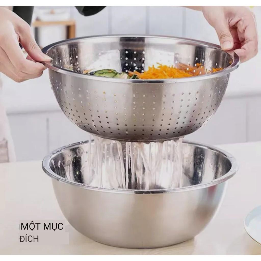 Bộ thau inox vỉ bào rau củ quả - Bộ 3 món inox bàu rau củ hoa quả - Vỉ bào hoa quả