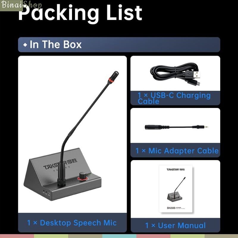 Takstar BN30B – Bộ Micro Cổ Ngỗng Kèm Loa Kép Công Suất 30W, DSP Chống Hú, Kết Nối Mở Rộng Đa Dạng Cho Phát Biểu, Họp Trực Tuyến, Giảng Dạy - Hàng chính hãng