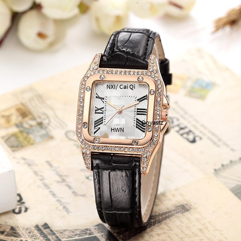 Giao hàng nhanh Bể vuông Kajia đầy kim cương sê-ri đôi hàng kim cương Đồng hồ nữ của Anh Đồng hồ đeo tay nữ dây nổ trực tiếp màu đỏ Douyin