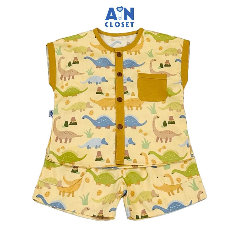 Bộ quần áo Ngắn bé trai họa tiết Khủng Long Cổ Dài nền vàng cotton - AICDBTNRRR32 - AIN Closet