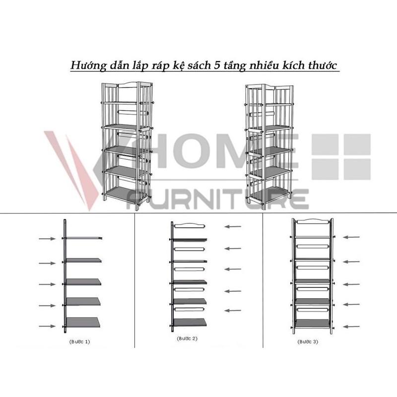 Kệ sách 5 tầng rộng 50cm, gỗ cao su tự nhiên - Kệ gỗ đa năng 5 tầng 47WOOD KSG550