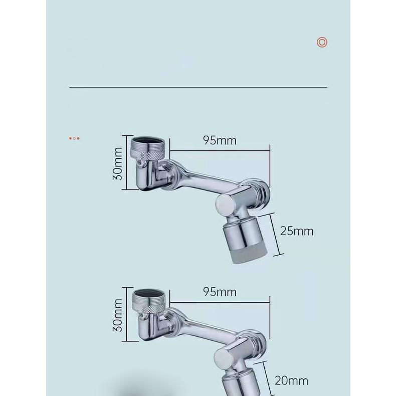 Đầu nối vòi nước thông minh xoay 1080 độ -Vòi nước lắp chậu rửa bát chén inox cao cấp với 2 chế độ nước