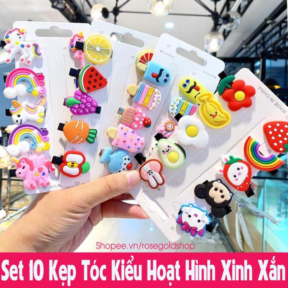 Set 10 Kẹp Tóc Kiểu Hoạt Hình Xinh Xắn Cho Bé Gái