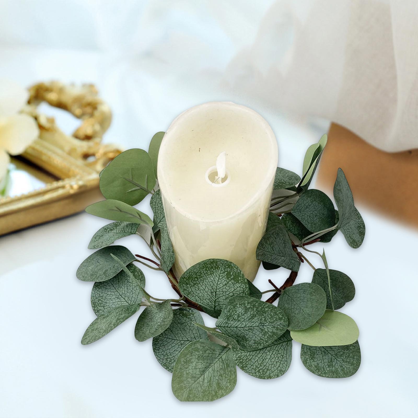 Candle Garland , Candle Wreath, Green Leaves Wreath Mini Wreaths Greenery Candle Wreath, for Home Party Living Room Decoration