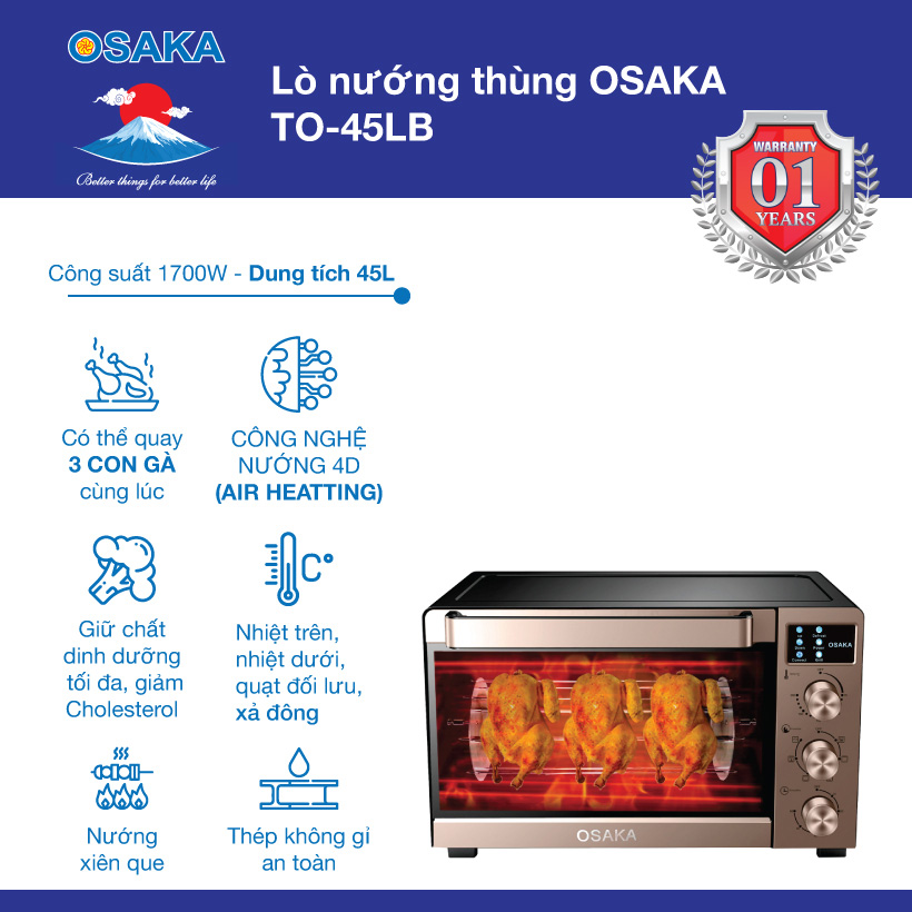 Lò Nướng Thùng Osaka TO45LB - Hàng Chính Hãng