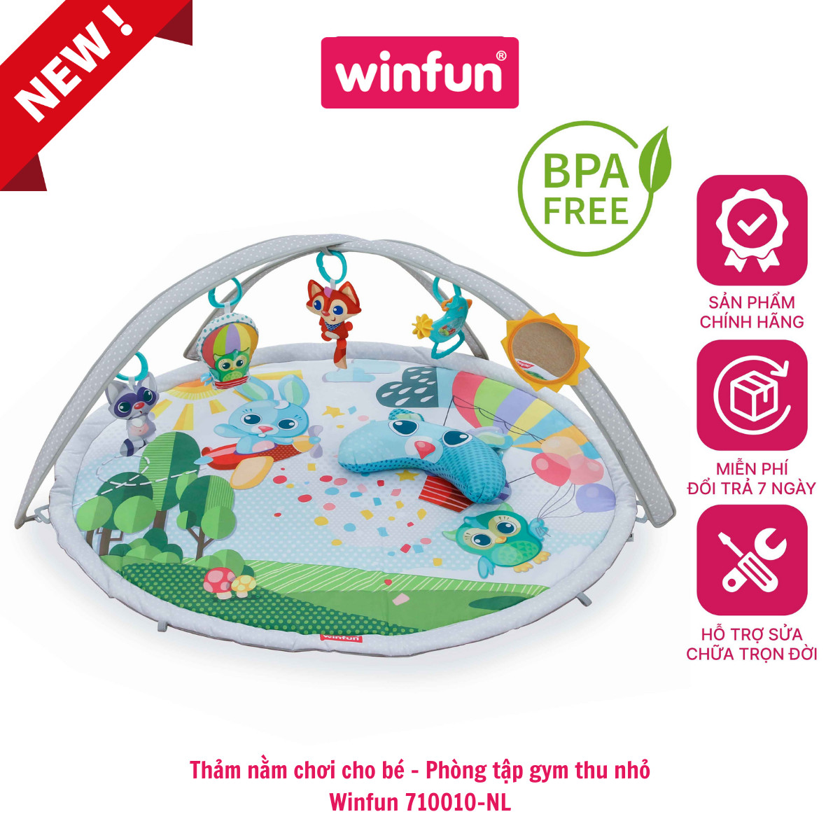 Thảm nằm chơi kèm thú bông, xúc xắc cho bé từ sơ sinh - đ.ồ chơi vận động Winfun 7100-NI