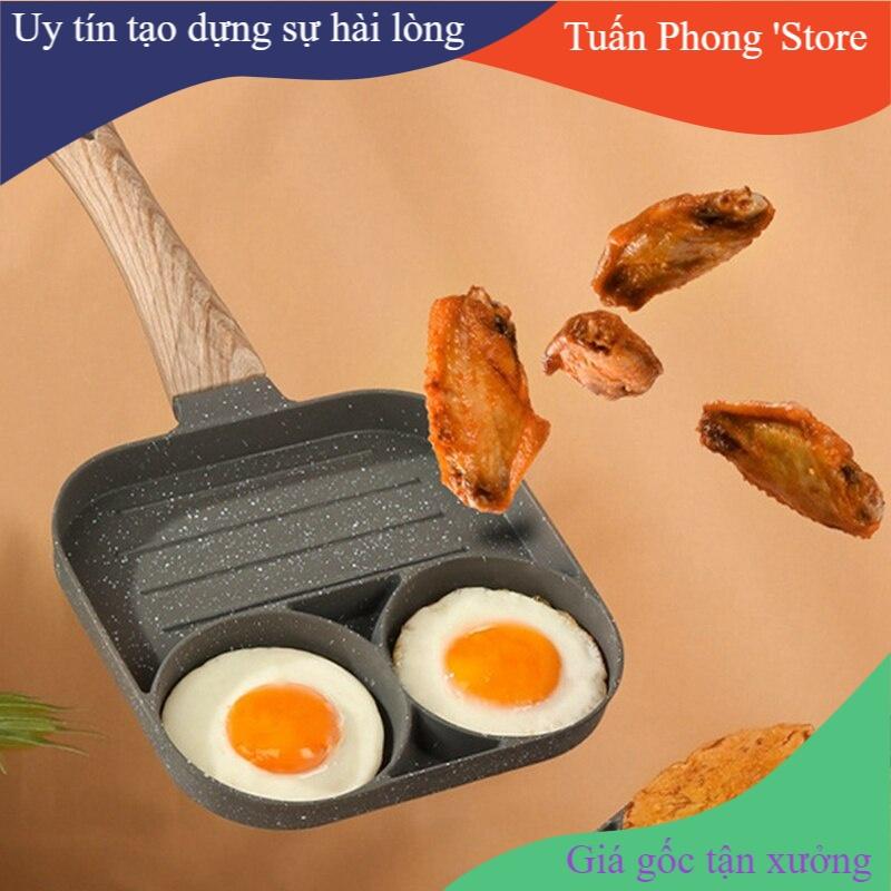 Chảo Rán Trứng 2 Lỗ Tròn Và 1 Ngăn Chiên