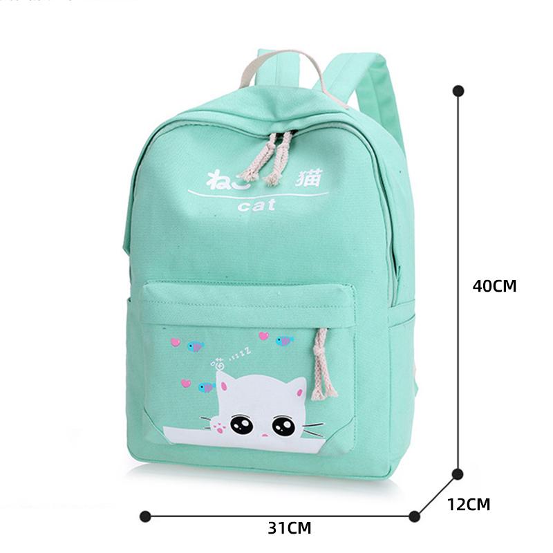 Mèo Hoạt Hình Học Túi Vải Bố Thời Trang Trường Ba Lô 4 Bộ Trẻ Em Học Cho Cô Gái Tuổi Teen Schoolbag Bagpack Túi Đeo Vai