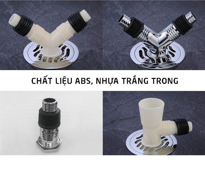 Đầu nối thoát nước máy giặt, thoát nước thải kiêm chống mùi hôi, ngăn côn trùng trào ngược lắp thoát sàn, ống PVC, bộ 2 chạc MIHOCO 3112