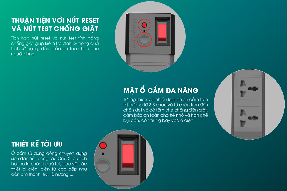 Ổ cắm Rạng Đông OC04 4C/3M/10A đa năng chống giật, công suất 2500W dây dài 3 mét - Hàng chính hãng