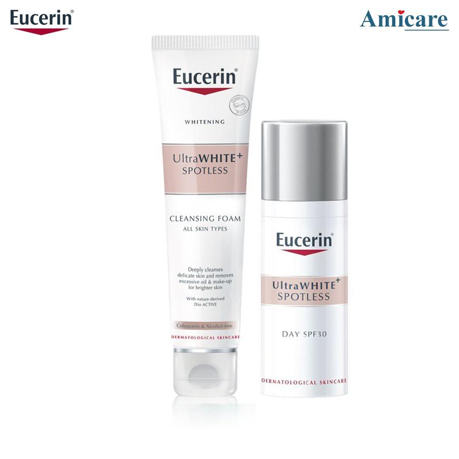 Combo Eucerin Sữa Rửa Mặt Và Kem Dưỡng Giảm Thâm Nám Ultrawhite+ Spotless Cleansing Foam 150g & Day 50ml
