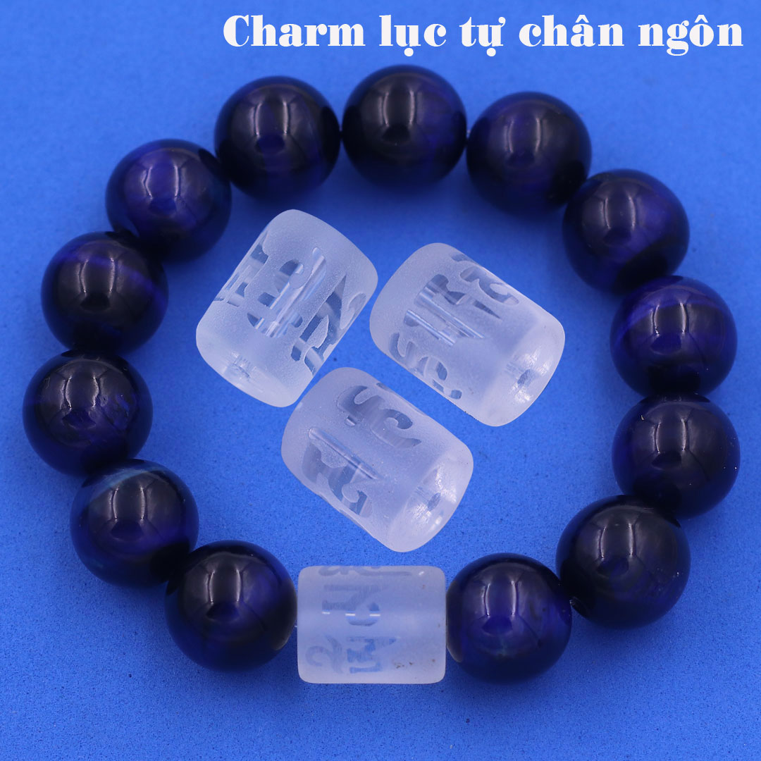 Vòng chuỗi đeo tay đá mắt hổ  charm lục tự Đại minh chân ngôn, 10 ly, Om Mani Padme Hūm, Chân ngôn Lục tự