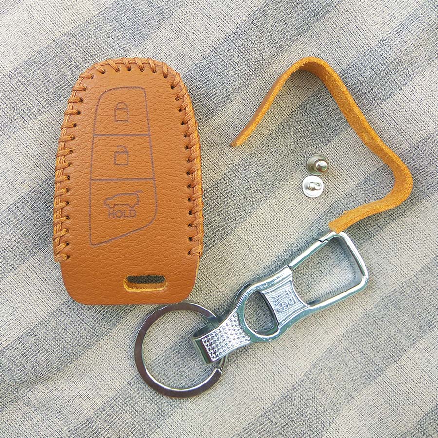 Bao da chìa khóa Smartkey xe hơi Hyundai Santafe (Nâu)